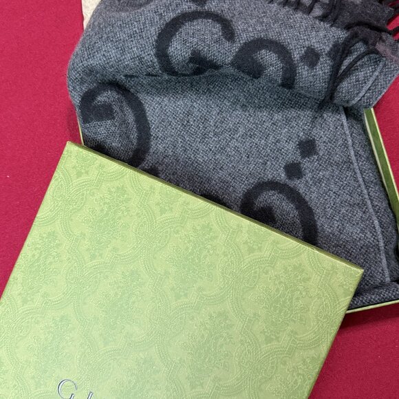 GG jacquard wool silk scarf - Picture 1 of 5